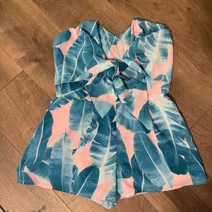 Buddy love pink and blue palm print romper